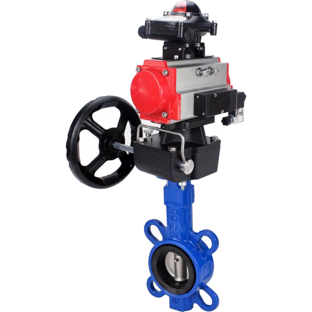 Изображение товара Затвор DN.ru GG25-316L-NBR Ду100 Ру16 с пневмоприводом и пневмораспределителем