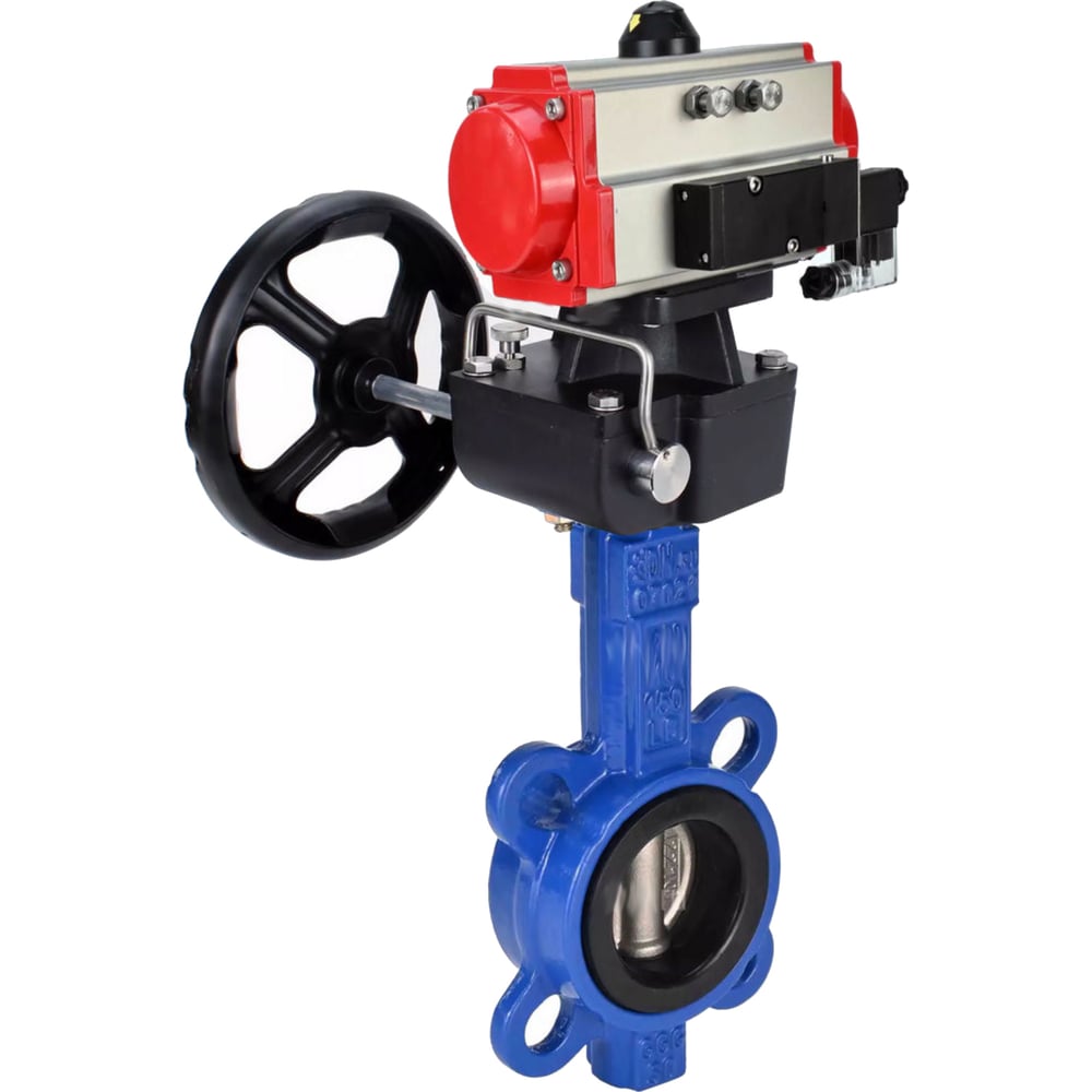 Изображение товара Затвор DN.ru GGG50-316L-EPDM Ду250 Ру16 с пневмоприводом и пневмораспределителем