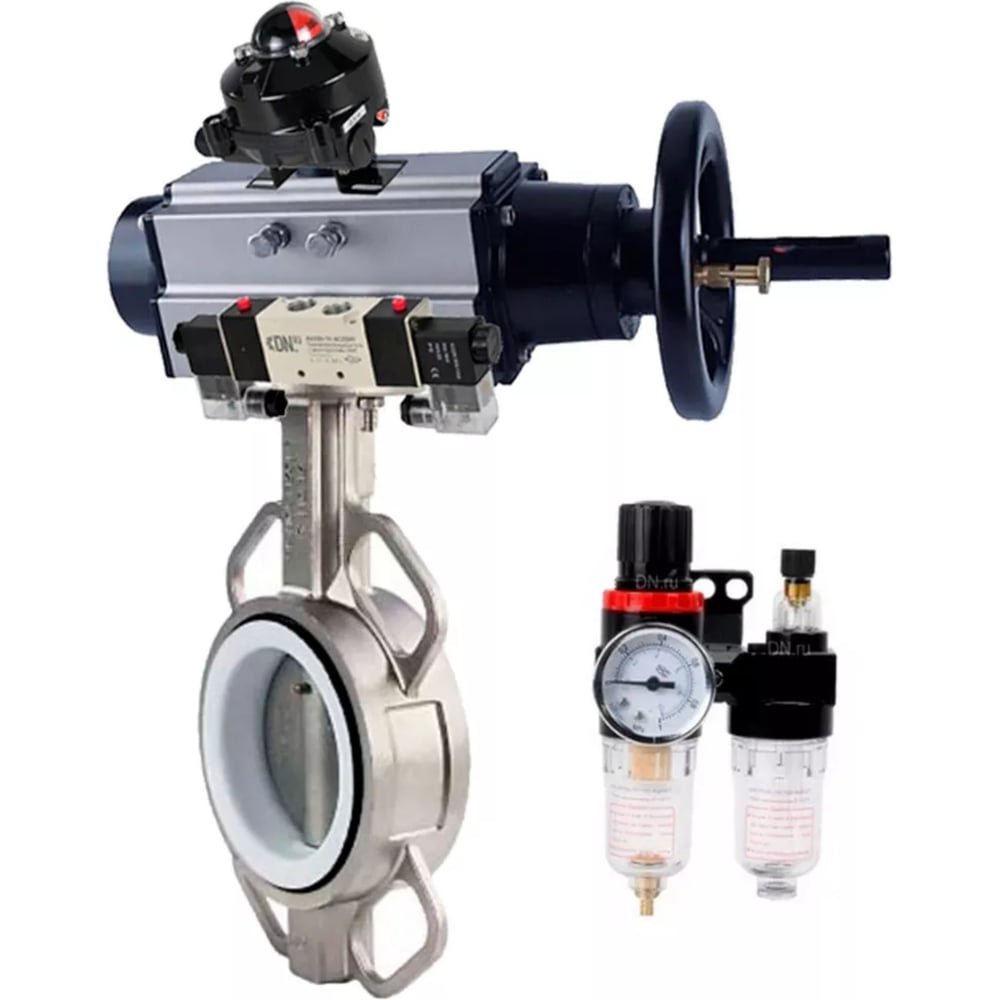 Изображение товара Затвор DN.ru 304-304-PTFE-2W-Fb Ду125 Ру16 пневмопривод дисковый затвор
