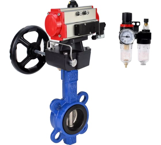 Изображение товара Затвор DN.ru GGG50-316L-NBR Ду40 Ру16 с пневмоприводом, пневмораспределителем, БПВ, дублером D050-64850