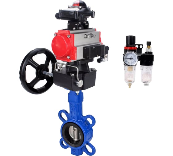 Изображение товара Затвор DN.ru GG25-316L-NBR Ду125 Ру16 с пневмоприводом, пневмораспределителем, БПВ, БКВ, дублером D050-64755