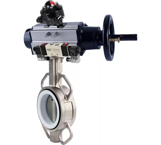 Изображение товара Затвор DN.ru 304-304-PTFE-2W-Fb Ду100 Ру16, пневмопривод, пневмораспределитель, БКВ D050-65137