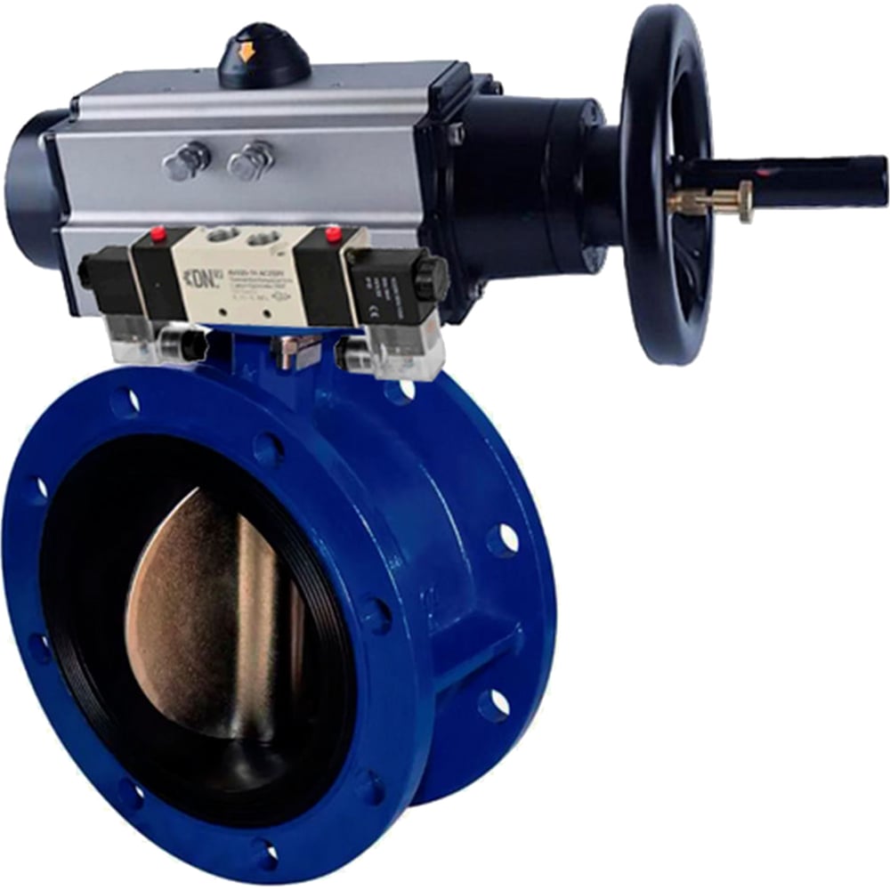 Изображение товара Затвор DN.ru GGG40-304-EPDM-2W-F Ду65 Ру16 пневмопривод, пневмораспределитель D050-65329