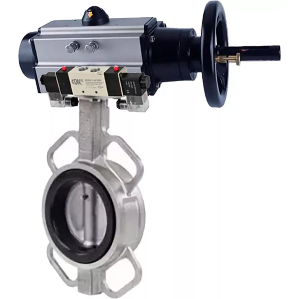 Изображение товара Затвор DN.ru 304-304-VITON-2W-Fb Ду125 Ру16 с пневмоприводом нержавеющая сталь