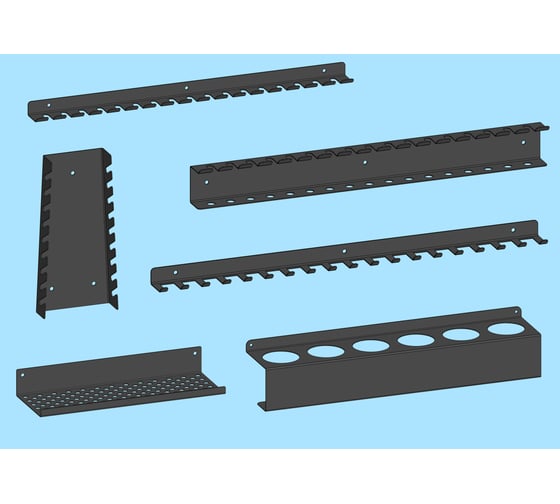 Изображение товара Комплект держателей для инструментов Parallax настенный черный большой. Набор держателей инструмента из 6-ти предметов. 500BX0000000006-PLK
