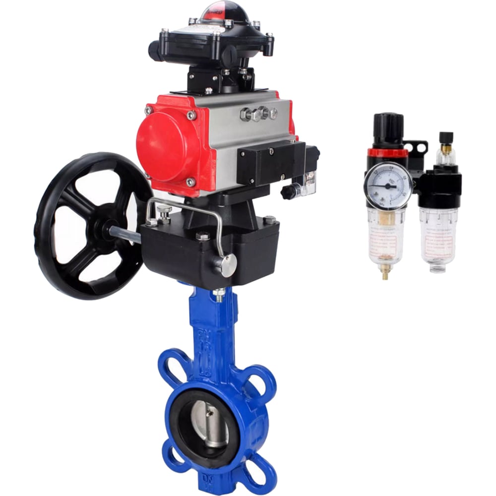 Изображение товара Затвор DN.ru GG25-316L-NBR Ду100 Ру16 с пневмоприводом дисковый