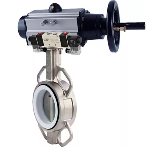 Изображение товара Затвор DN.ru 304-304-PTFE-2W-Fb Ду100 Ру16, пневмопривод, пневмораспределитель D050-65116