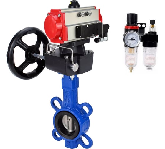 Изображение товара Затвор DN.ru GG25-316L-NBR Ду40 Ру16 с пневмоприводом, пневмораспределителем, БПВ, дублером D050-64730