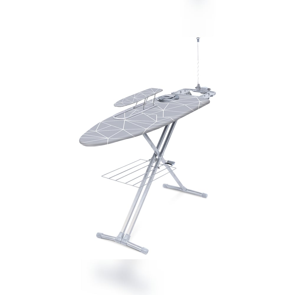 Изображение товара Гладильная доска OVK Home тефлон серый с линиями, регулируемая, с полкой и рукавом