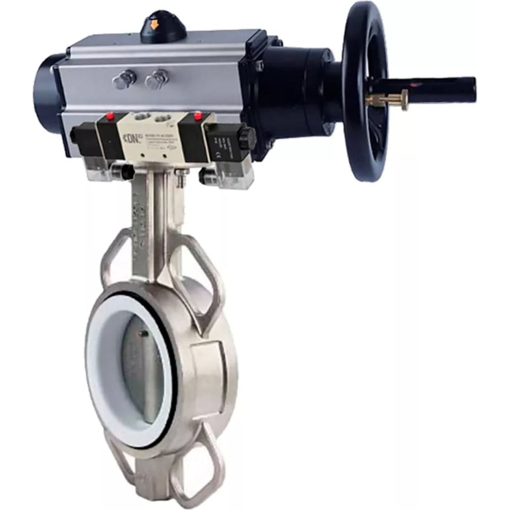 Изображение товара Затвор DN.ru 304-304-PTFE-2W-Fb Ду100 Ру16 пневмопривод дисковый