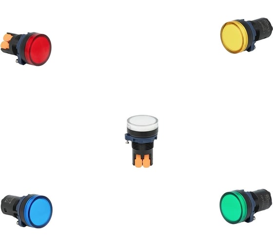Изображение товара Набор световых индикаторов CONTA - 5 шт, 220V АС, пластик, 22 мм PC-LAMP230-R/G/Y/W/B 00-00012219