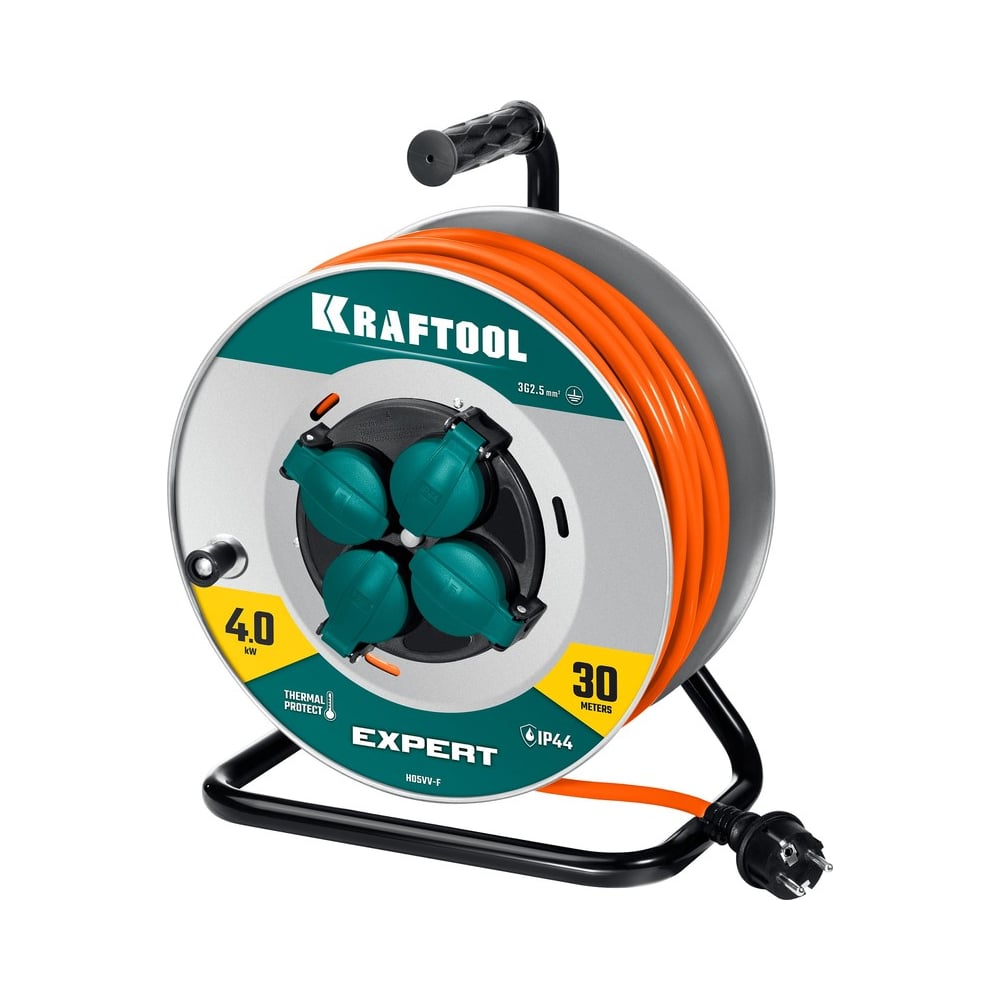 Изображение товара Силовой удлинитель на стальной катушке KRAFTOOL Expert ПВС 3x2.5, 30м 55089-30