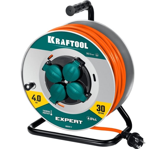 Изображение товара Силовой удлинитель на стальной катушке KRAFTOOL Expert ПВС 3x2.5, 30м 55089-30
