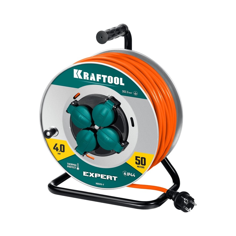 Изображение товара Силовой удлинитель на стальной катушке 50м 4 розетки IP44 220В