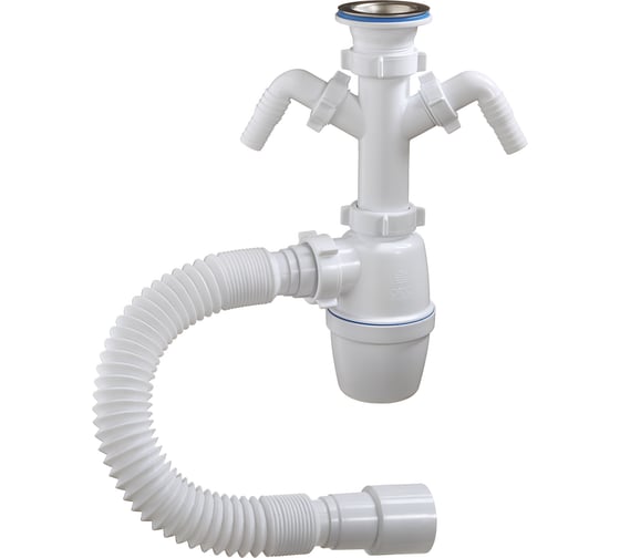 Изображение товара Бутылочный сифон ORIO 1 1/2х40, с двумя отводами и гибкой трубой 40-40/50 А-40069