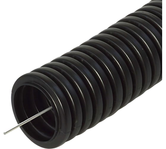 Изображение товара Труба гофрированная Промрукав ПП легкая 350 Н безгалогенная (HF) стойкая к ультрафиолету черная с/з dвн 9,8 мм, dнар 13,2 мм (25м/уп) PR02.01197