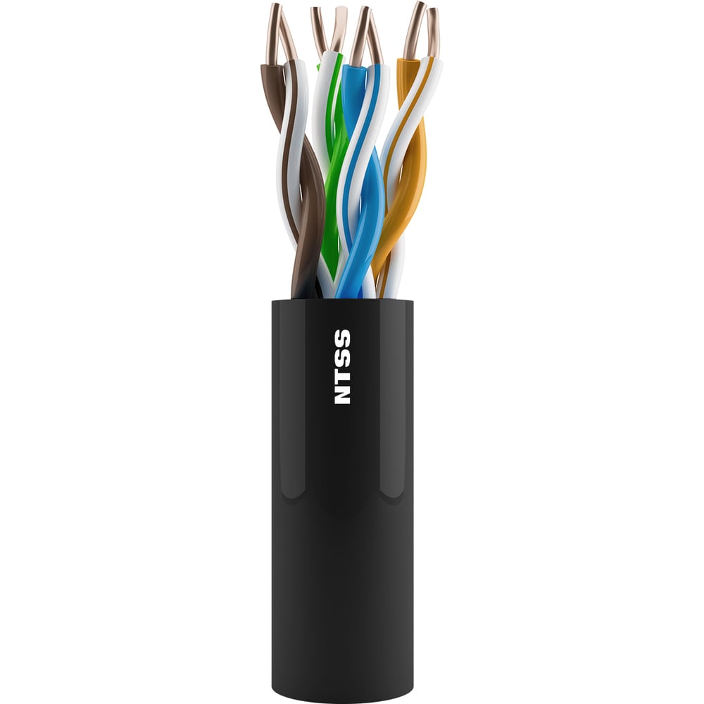 Изображение товара Кабель витая пара NTSS U/UTP 5e 4 пары одножильный 24AWG медь 305м внешний, внутренний нг(А)-HF (LSZH) UV черный NTSS-OUT-UTP4-5e-LSZH-BL