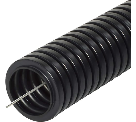 Изображение товара Труба гофрированная Промрукав ПА безгалогенная (HF) стойкая к ультрафиолету черная с/з dвн 9,8 мм, dнар 13,2 мм (50м/уп) PR02.01206