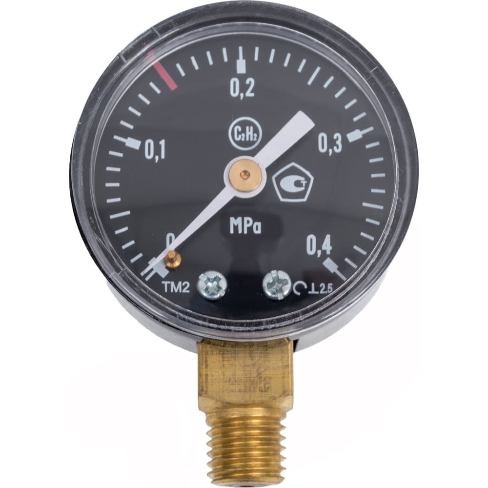 Изображение товара Манометр ацетиленовый Инсвартех 0,4МПа резьба 12*1.5 IST0299 профессиональный