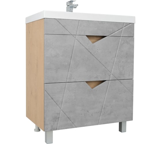 Изображение товара Тумба Doratiz Фьорд 70 напольная, дуб Бунратти, цемент, под умывальник Classica 70, с двумя ящиками 9908.185