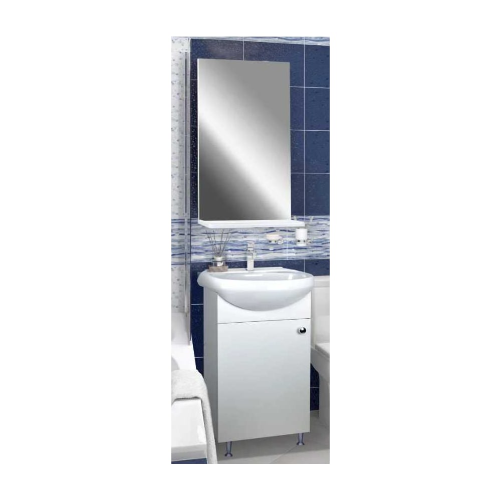 Изображение товара Комплект Doratiz Лайт 50, тумба напольная под умывальник Браво 50, зеркало с полкой, белый, в разборе 9927.100Р