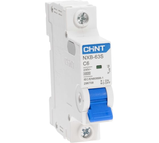 Изображение товара Автоматический выключатель CHINT NXB-63S 1P 6А 4.5kA характеристика C R 296708