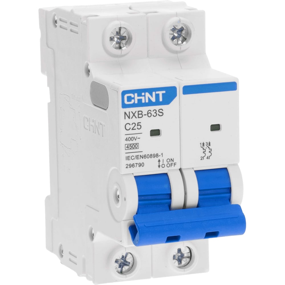 Изображение товара Автоматический выключатель CHINT NXB-63S 2P 25А 4.5kA модульный для DIN-рейки