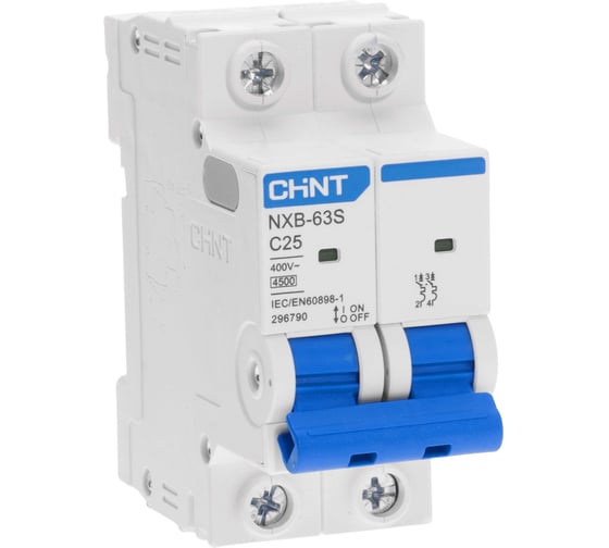 Изображение товара Автоматический выключатель CHINT NXB-63S 2P 25А 4.5kA характеристика C R 296790