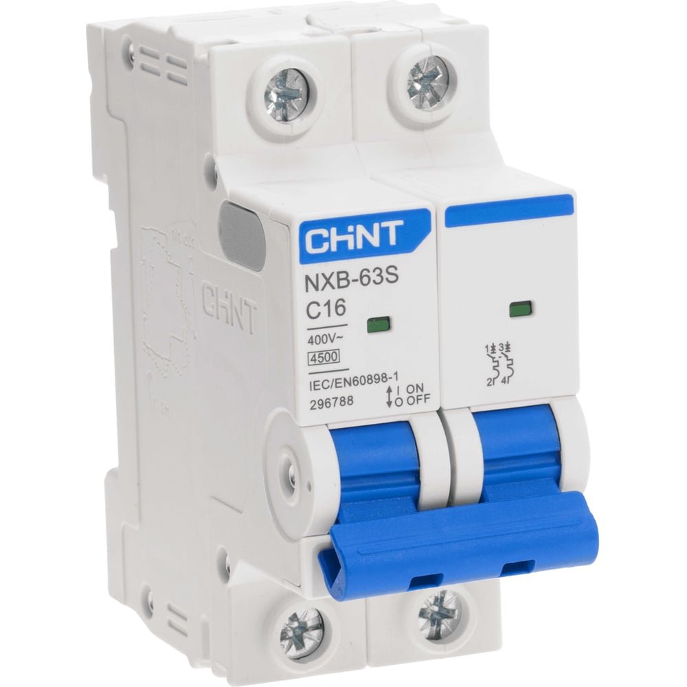 Изображение товара Автоматический выключатель NXB-63S 2P 16А 4.5kA для DIN-рейки белый
