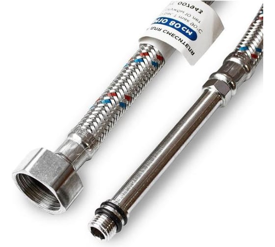 Изображение товара Подводка для смесителя Damento с нержавеющим оплетением, 1/2", М10, 80 см, штуцер, 100мм 007943