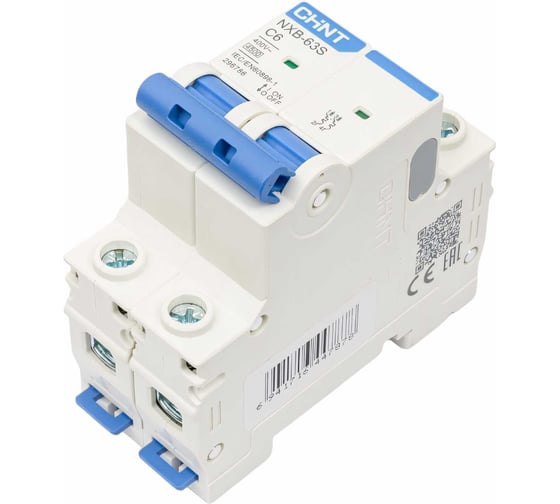 Изображение товара Автоматический выключатель CHINT NXB-63S 2P 6А 4.5kA характеристика C R 296786