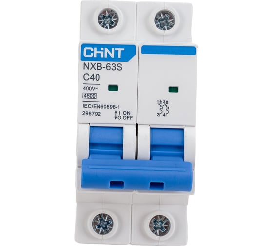 Изображение товара Автоматический выключатель CHINT NXB-63S 2P 40А 4.5kA характеристика C R 296792