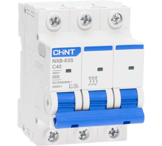 Изображение товара Автоматический выключатель CHINT NXB-63S 3P 40А 4.5kA характеристика C R 296831