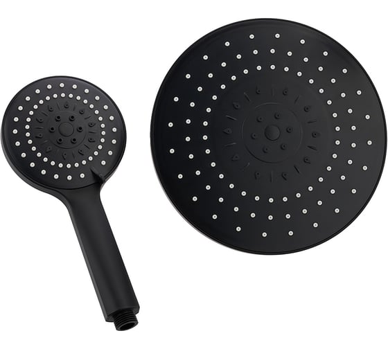 Изображение товара Набор леек для душа СоюзКран тропическая - 1 режим, d=22 cм, ручная - 5 режимов, d=12 cм, черный 582-063