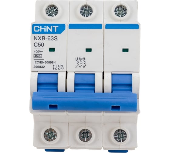 Изображение товара Автоматический выключатель CHINT NXB-63S 3P 50А 4.5kA характеристика C R 296832