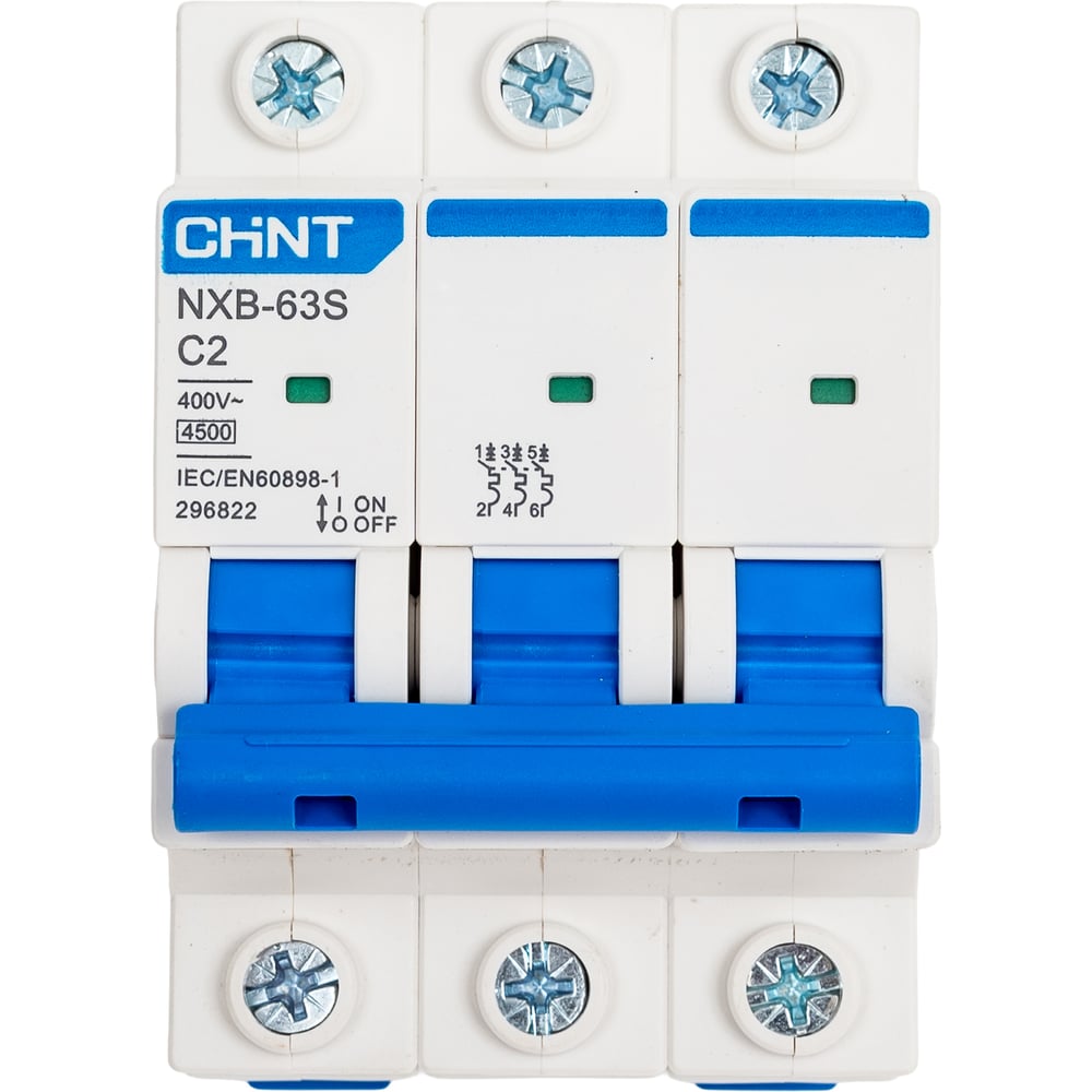 Изображение товара Автоматический выключатель CHINT NXB-63S 3P 2А 4.5kA характеристика C R 296822