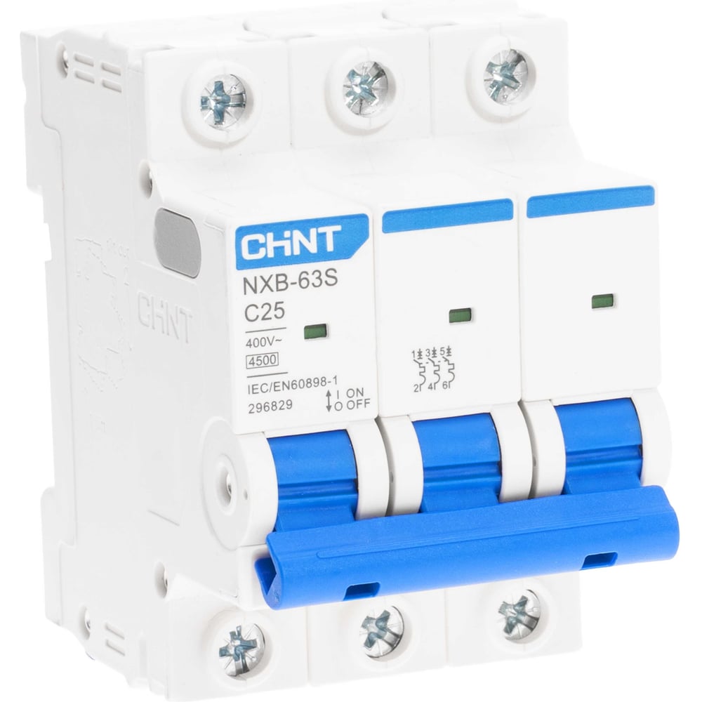 Изображение товара Автоматический выключатель CHINT NXB-63S 3P 25А 4.5kA монтаж на DIN-рейку