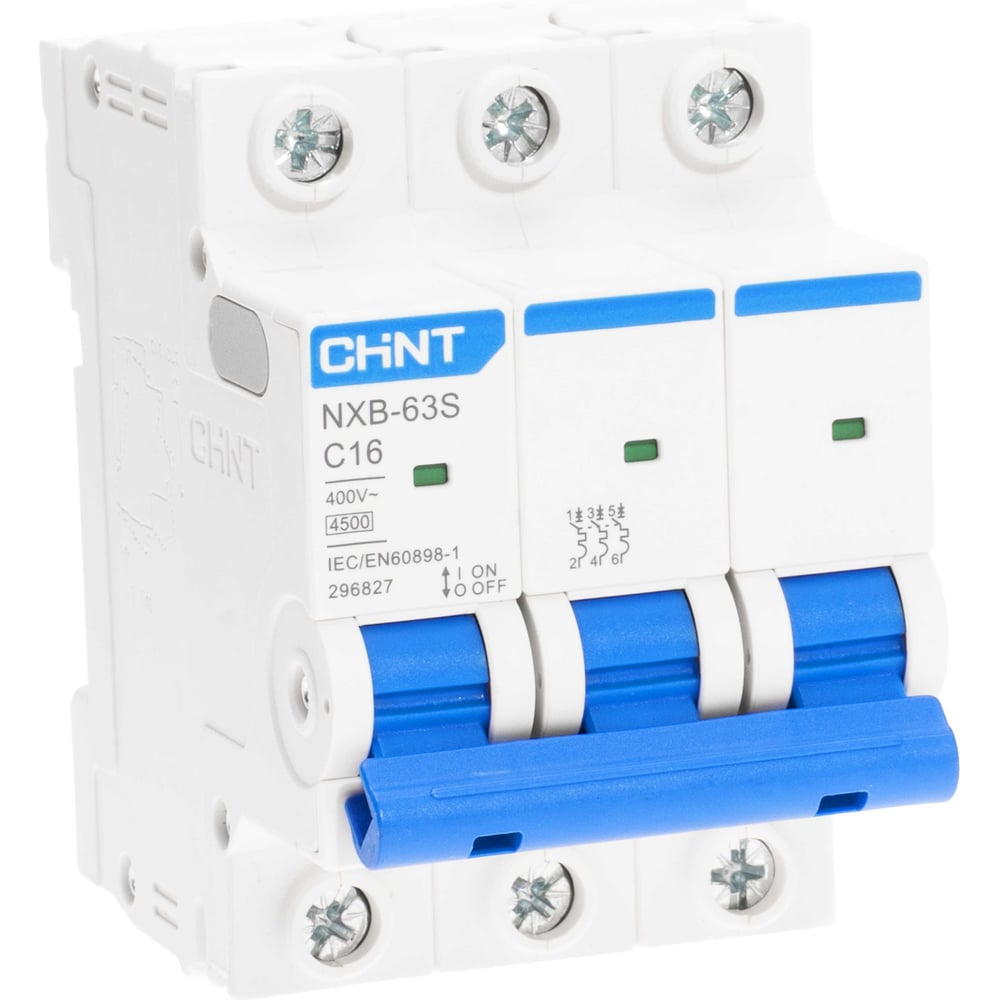 Изображение товара Автоматический выключатель CHINT NXB-63S 3P 16А 4.5kA модульный для защиты электросети
