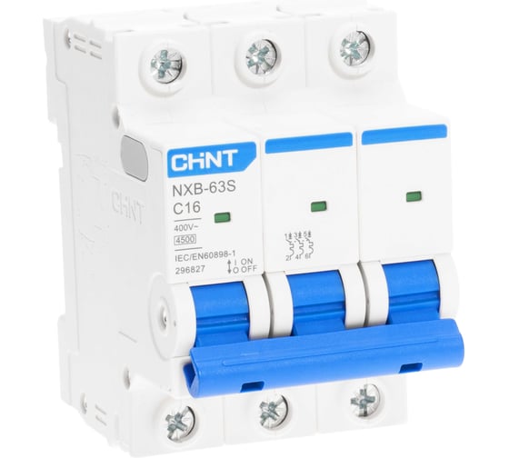 Изображение товара Автоматический выключатель CHINT NXB-63S 3P 16А 4.5kA характеристика C R 296827