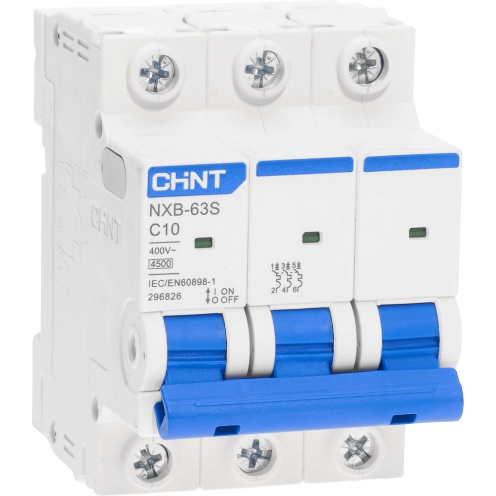 Изображение товара Автоматический выключатель CHINT NXB-63S 3P 10А 4.5kA монтаж на DIN-рейку