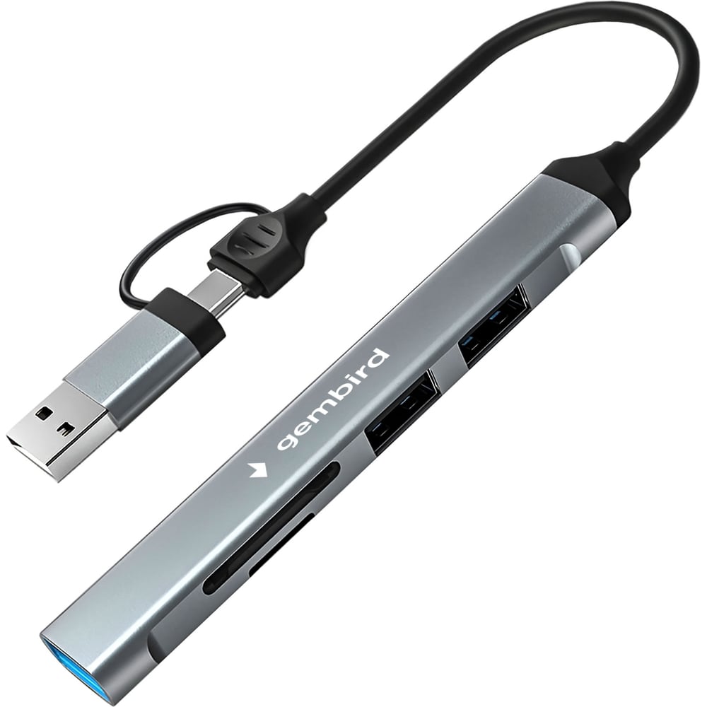 Изображение товара Картридер Gembird Type-C/USB-A (3.1) 5в1 с кабелем 10см