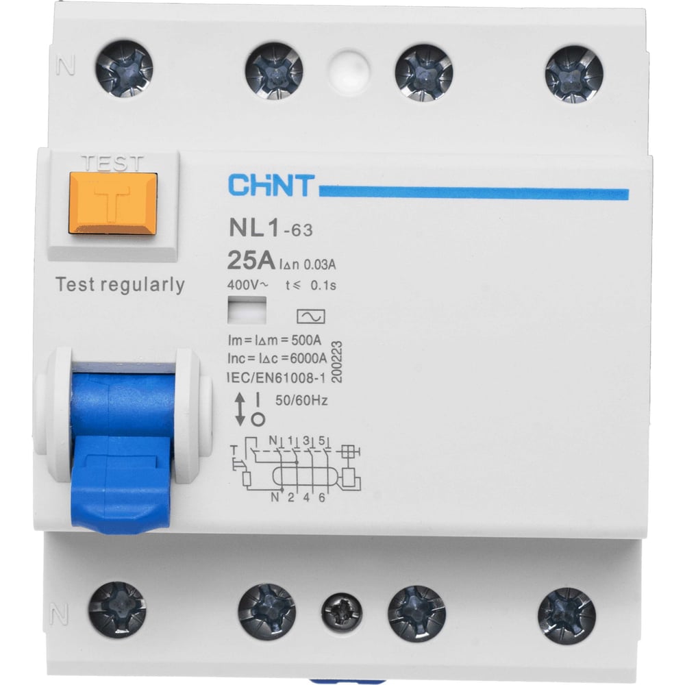Изображение товара Устройство защитного отключения CHINT NL1-63 25A 30mA на DIN-рейку