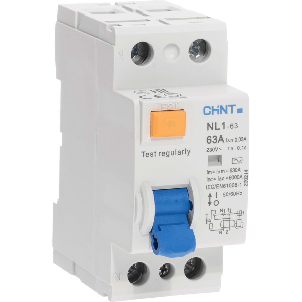 Изображение товара Устройство защитного отключения CHINT NL1-63 6kA 2P 63A 30mA тип AC