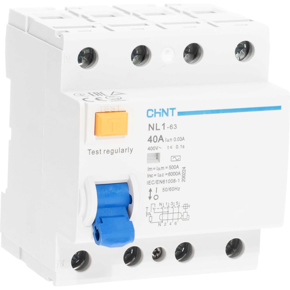 Изображение товара Устройство защитного отключения CHINT NL1-63 6kA 4P 40A IP20