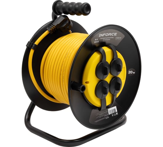 Изображение товара Силовой удлинитель Inforce на катушке, 4 гнезда, с/з ПВС 3х1,5 16A 20м IP44 GRANITE ZG 09-15-07