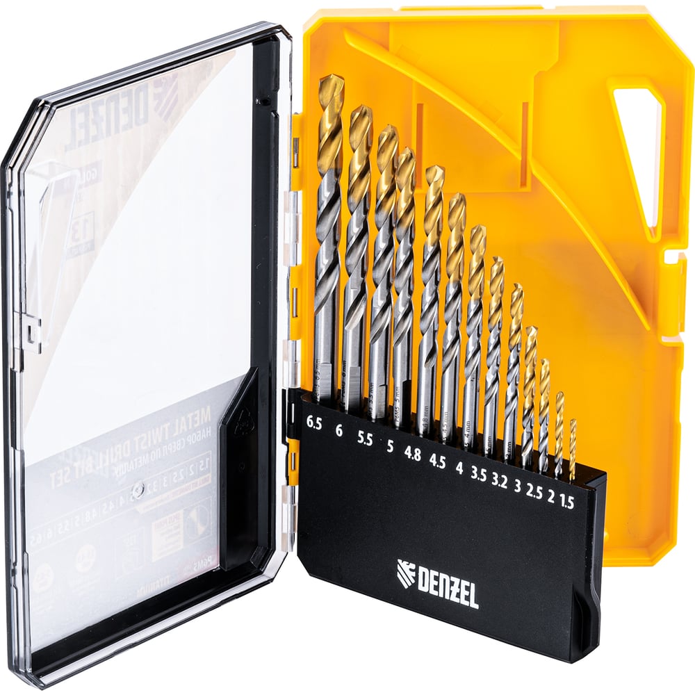 Изображение товара Набор сверл по металлу Denzel 1.5-6.5 мм 13 шт TiN