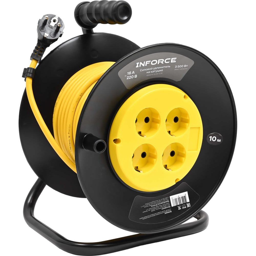 Изображение товара Силовой удлинитель Inforce на катушке 4 гнезда 10м IP20 профессиональный