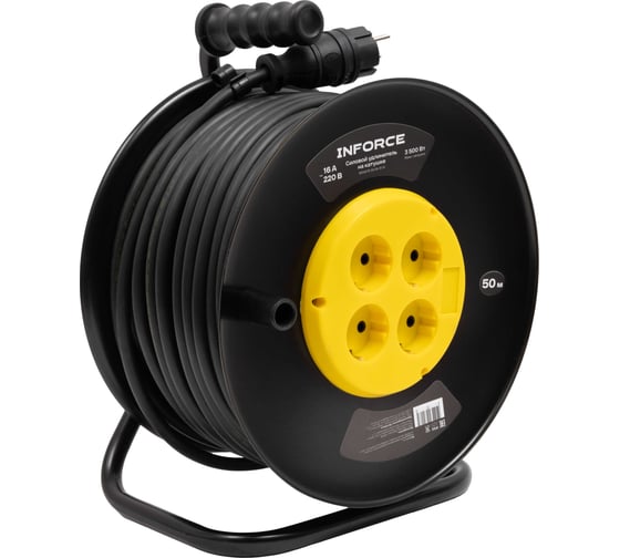 Изображение товара Силовой удлинитель Inforce на катушке 4 гнезда, с/з КГ 3х2,5 16A 50м IP20 GRANITE ZG 09-15-10