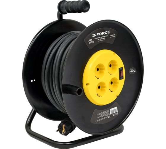 Изображение товара Силовой удлинитель Inforce на катушке, 4 гнезда, с/з КГ 3х2,5 16A 30м IP20 GRANITE ZG 09-15-11