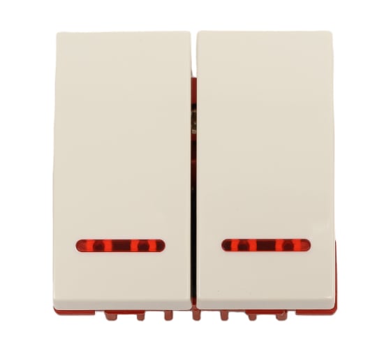 Изображение товара Выключатель 2-контактный LANMASTER двухклавишный, 45х45, с подсветкой, белый LAN-EC45x45-SL22-WH